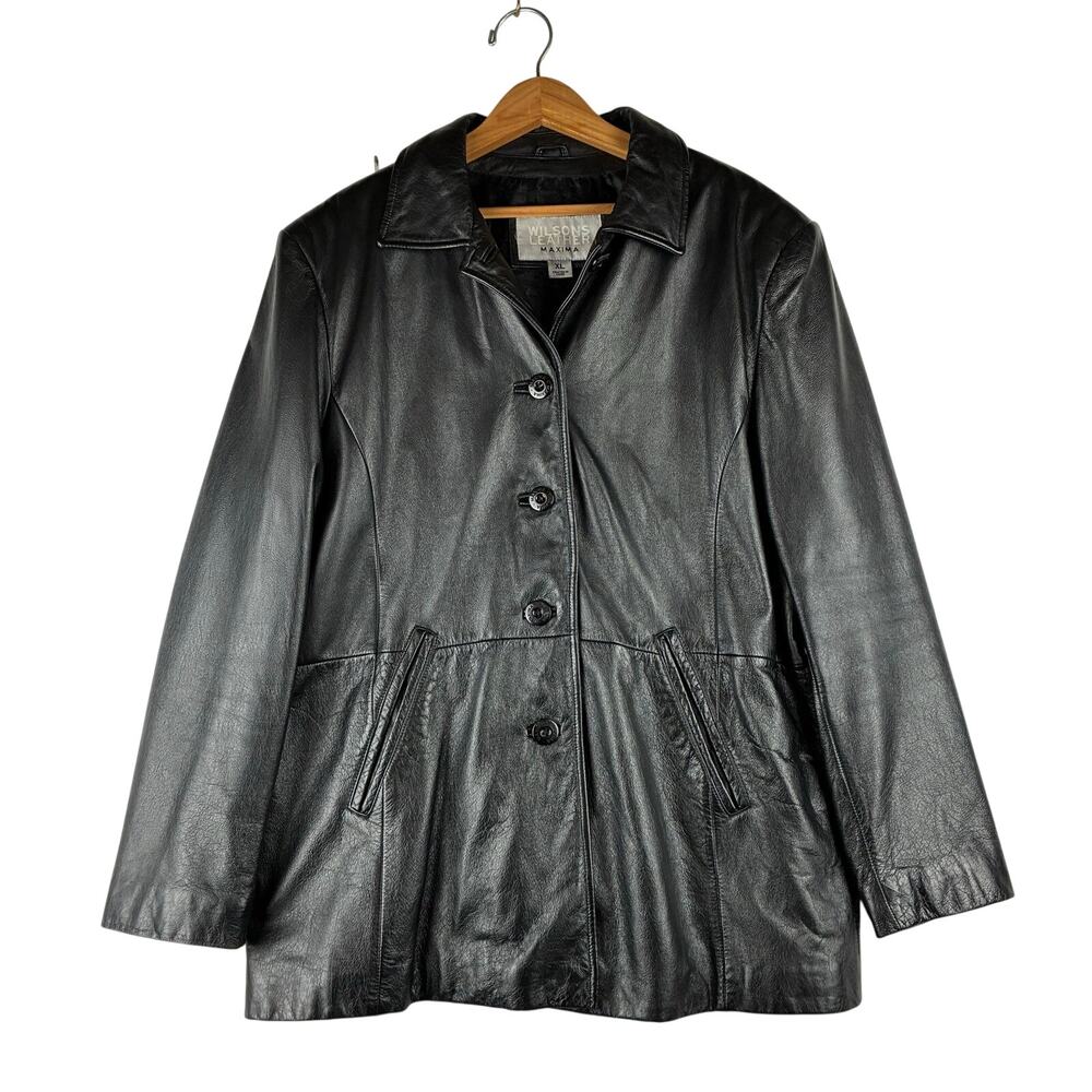 Wilsons Leather Maxima Biker Coat Women's Size XL Black Collared Lined Genuine